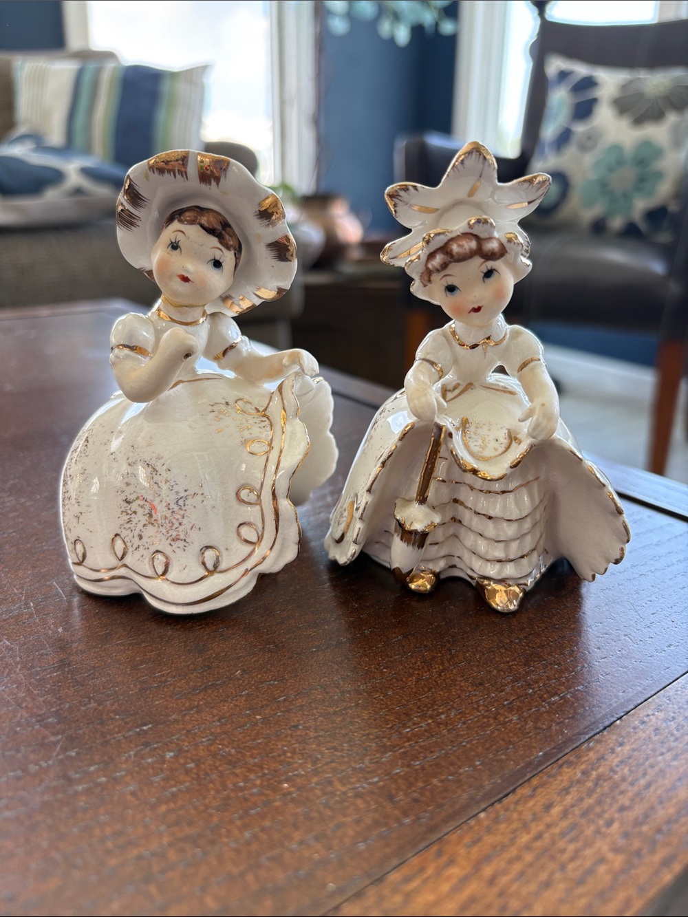 Vintage Lefton China Bloomer Girl Figurines, set of 2 - one is missing flower